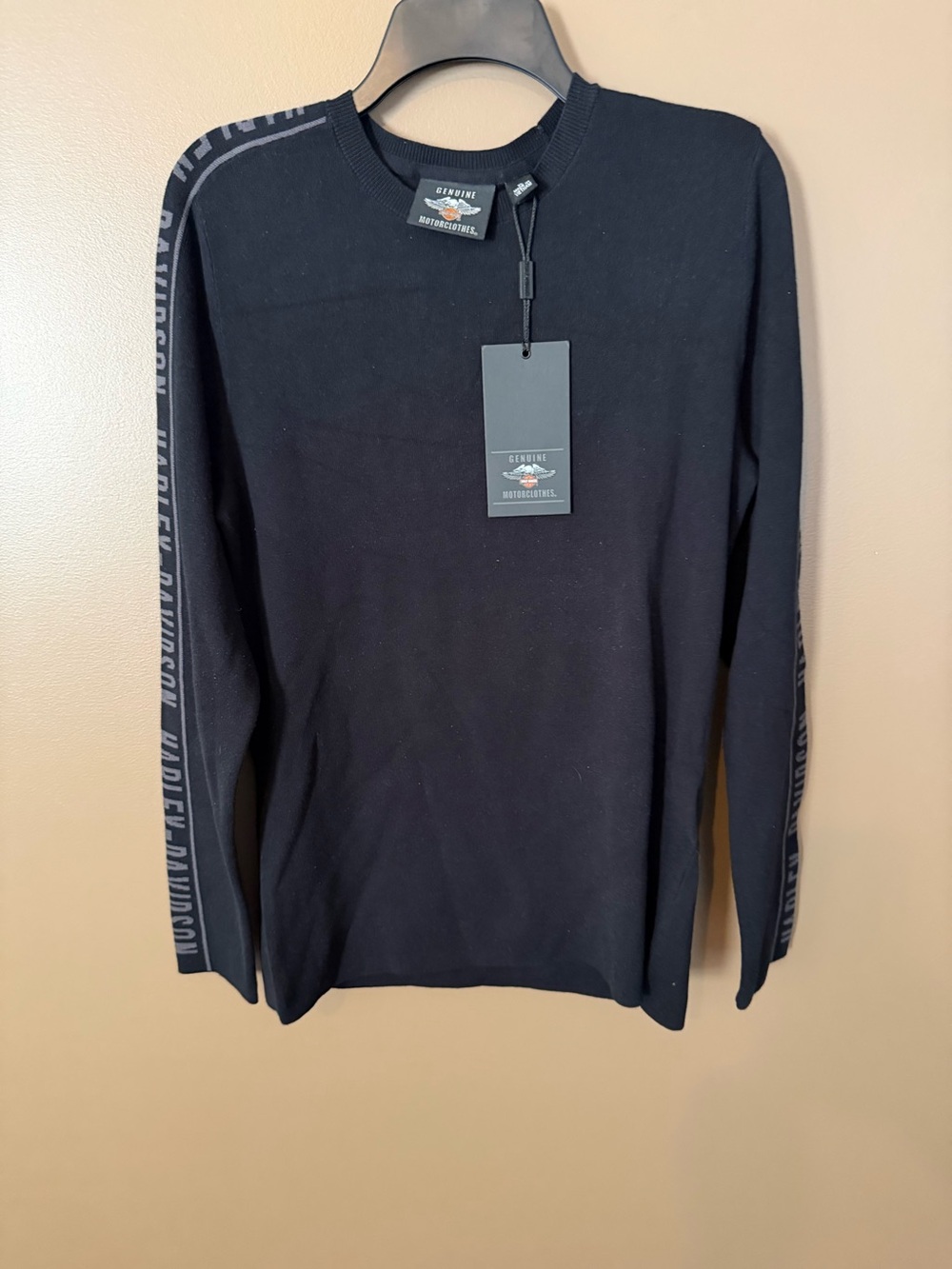 Harley-Davidson Black Crewneck Sweater with Logo Sleeve Tape